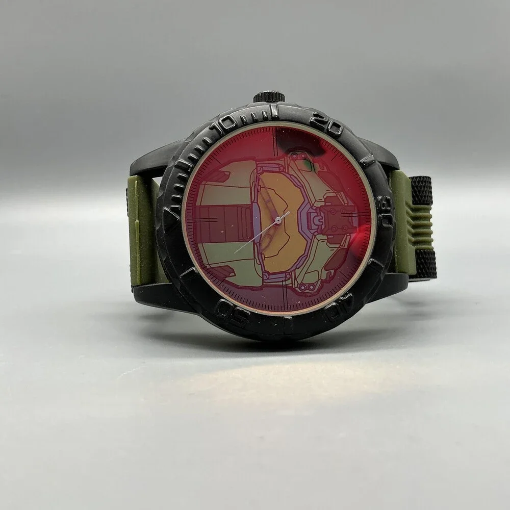 Accutime Halo 5 Guardians Mens Watch 51mm Helmet Green Silicone New Battery